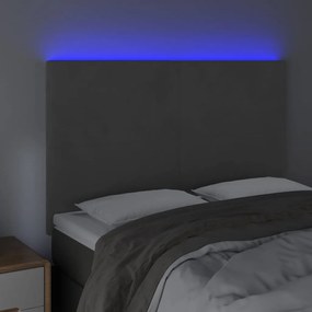 Cabeceira de cama c/ LED veludo 144x5x118/128 cm cinza-escuro