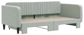 Sofá-cama com gavetão 90x190 cm veludo cinzento-claro