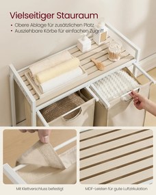 Cesto da roupa suja 73 x 33 x 72 cm com sacos de roupa suja extensíveis bege cappuccino-bege natural