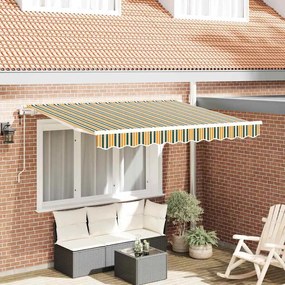 vidaXL Toldo Retrátil Manual Verde e Amarelo e Branco