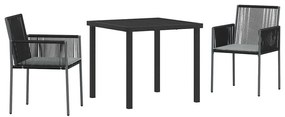Conjunto de Jantar para Jardim com Almofadas – 3 Peças – Preto – Ratta