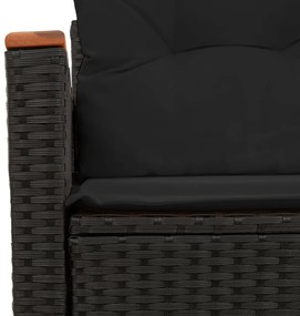 Sofá de jardim com almofadões 2 lugares vime PE preto