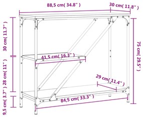 Mesa consola 88,5x30x75 cm derivados de madeira cinzento sonoma