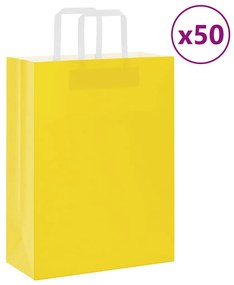 vidaXL Sacos de papel 50 unid com alças amarelo 26x12x35 cm
