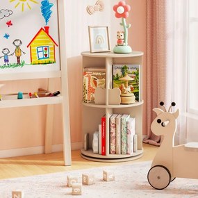 Estante giratória para crianças Estante infantil com 2 níveis e separadores em forma de coelho 360 graus 40 x 40 x 65 cm Café