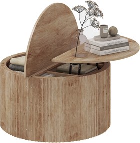 Mesa de Centro Elevável, 80 x 80 x 42 cm, Arrumação Oculta, cor Madeira Natural