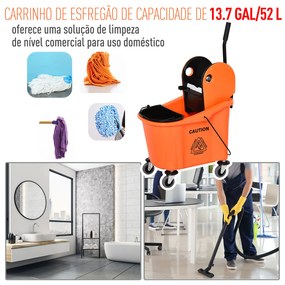 Balde para esfregona comercial com espremedor 36L Capacidade 54x41x91,5 cm Laranja