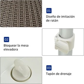 Mesa Geleira de jardim de 30 L Mesa de bar baixa de 30 L com tampo de elevação em imitação de rattan para bebidas e festas Φ 48,5 x 57,5 cm Castanho c