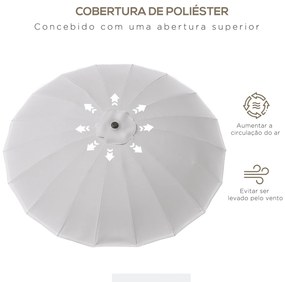 Chapéu de Sol de Jardim Ø2,5x2,4 m com Manivela Manual Mastro Flexível Impermeável e 18 Varas para Exterior Cinza