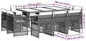 11 pcs conj. jantar jardim c/ almofadões vime PE bege misturado