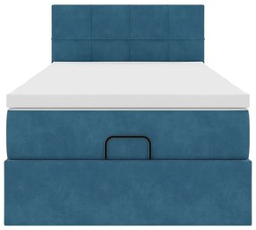 Estrutura cama otomana com colchão azul escuro 90x190cm veludo