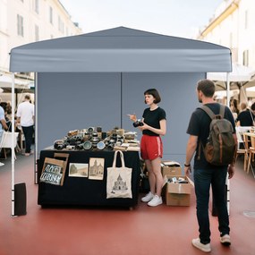 Tenda jardim, feiras, eventos Pop-up Dobrável 290 x 290 cm com 4 paredes laterais removíveis e altura ajustável - Cinza