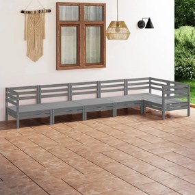 6 pcs conjunto lounge de jardim pinho maciço cinzento