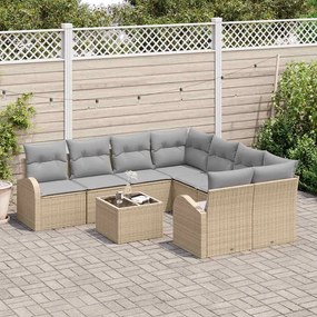 Conjunto de Sofá de Jardim 9 Peças com Almofadas em Rattan Poliéster B