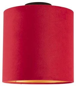 Candeeiro de teto com abajur de veludo vermelho com dourado 25 cm - Combi Preto Clássico / Antigo