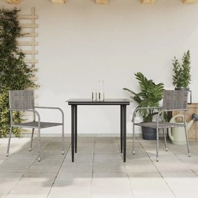 vidaXL 3 pcs conjunto de jantar para jardim vime PE e aço cinza/preto