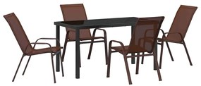 Conjunto de Jantar de Jardim 5 Peças Marrom em Textilene e Aço