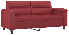 3 pcs conjunto sofás c/ almofadões couro artif. vermelho tinto