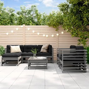 vidaXL 7 pcs conjunto lounge de jardim pinho maciço cinza