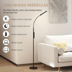 Candeeiro de pé para sala de estar com comando à distância, controlo tátil, temperatura de cor e luminosidade reguláveis, preto