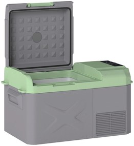 Outsunny Geleira Portátil Elétrica 17,5L -20℃ a +20 ℃ 12V/24V Mini Geleira com Rodas Compressor e Ecrã LED Tátil 61x34x32,4 cm Cinza e Verde