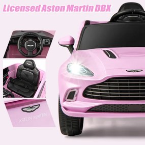 Carro elétrico infantil 12V Aston Martin DBX com portas duplas com datas controle remoto início lento luzes LED alto-falante USB Rosa