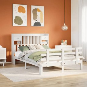 Cama com estante sem colchão 160x200 cm pinho maciço branco