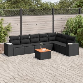 vidaXL 8 pcs conjunto sofás de jardim com almofadões vime PE preto