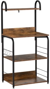 HOMCOM Estante de Cozinha Estante para Microondas com 4 Níveis Ganchos e Pés Ajustáveis Estante de Armazenamento 60x40x125 cm Marrom Rústico