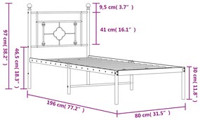 Estrutura de cama com cabeceira 75x190 cm metal branco