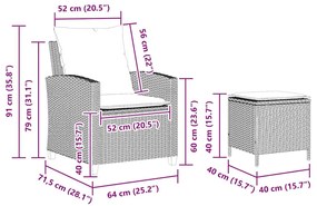 4 pcs conj. sofás jardim c/ almofadões vime PE cinzento-claro