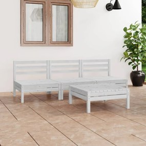 4 pcs conjunto lounge de jardim pinho maciço branco