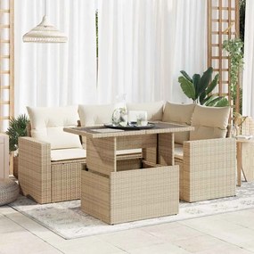 vidaXL 5 pcs conjunto de sofás p/ jardim com almofadões vime PE bege