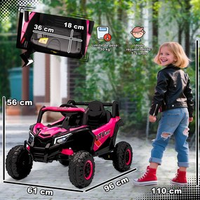 Carro Elétrico para Crianças 12V com 2 Motores Controlo Remoto 2,4G Velocidade até 7 km/h e USB 96x61x56 cm Rosa