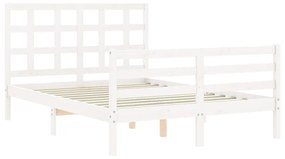 Estrutura de cama com cabeceira 140x200cm madeira maciça branco