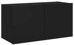 Móvel de parede para TV com luzes LED 80x35x41 cm preto