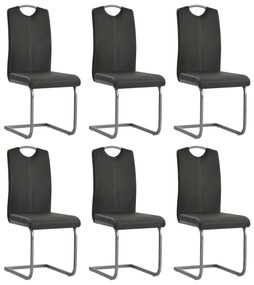 Cadeiras de jantar cantilever 6 pcs couro artificial cinzento