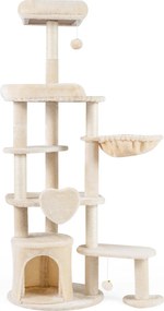 Árvore para Gatos, Altura Total: 149 cm Postes de Sisal Natural, Bege