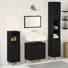 Conjunto de Móveis de Casa de Banho 3 Peças Carvalho Preto Madeira Eng