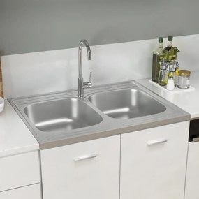 Lava-louça cozinha + cuba dupla 800x600x155mm aço inox prateado