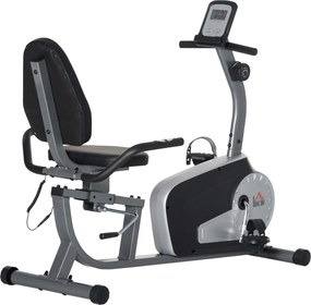 HOMCOM Bicicleta Estática com Encosto com 8 Níveis de Resistência Magnética Comprimento Ajustável Ecrã LCD 122-137x62x103 cm Cinza | Aosom Portugal