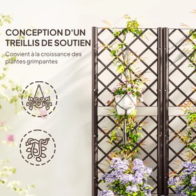 Floreira com treliça, canteiro elevado, para exterior, com 6 orifícios de drenagem, 80 x 40 x 135 cm, castanho