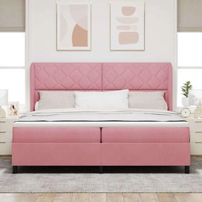 vidaXL Cama Box com colchão com cabeceira Rosa 200 x 200 cm Poliéster