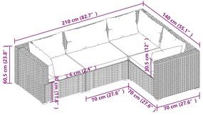 4 pcs conjunto lounge de jardim c/ almofadões vime PE cinzento