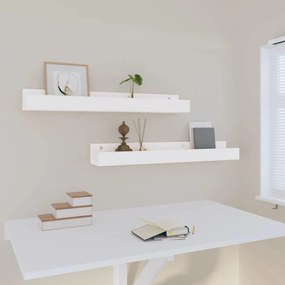 Prateleiras de parede 2 pcs 80x12x9 cm pinho maciço branco