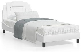 3208055 vidaXL Estrutura de cama c/ cabeceira couro artificial 80x200cm branco