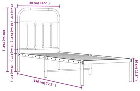 Estrutura de cama com cabeceira 75x190 cm metal preto