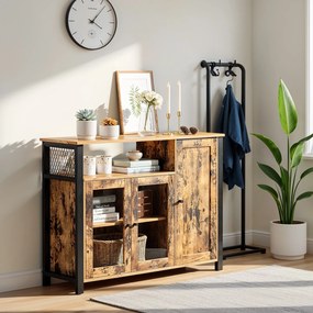 Aparador com 3 portas 110 x 33 x 75 cm, armário de cozinha, armário de arrumação Castanho-preto