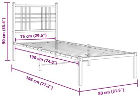 Estrutura de cama metal s/ colchão c/ cabeceira 75x190 cm preto