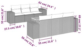 7 pcs conjunto de sofás p/ jardim c/ almofadões vime PE preto